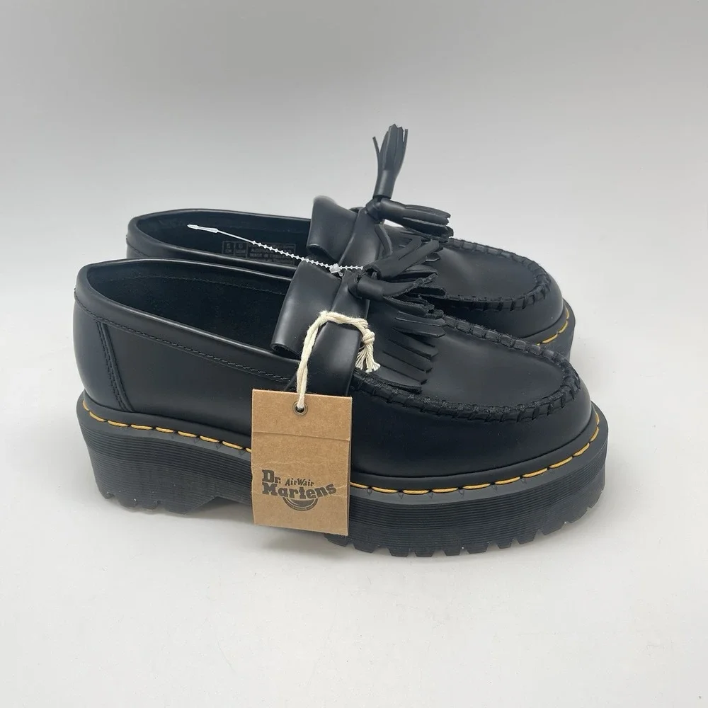 Dr Martens Adrian Quad Shoes‎ Mens 6 Womens 7 Black Leather Platform Tassle New